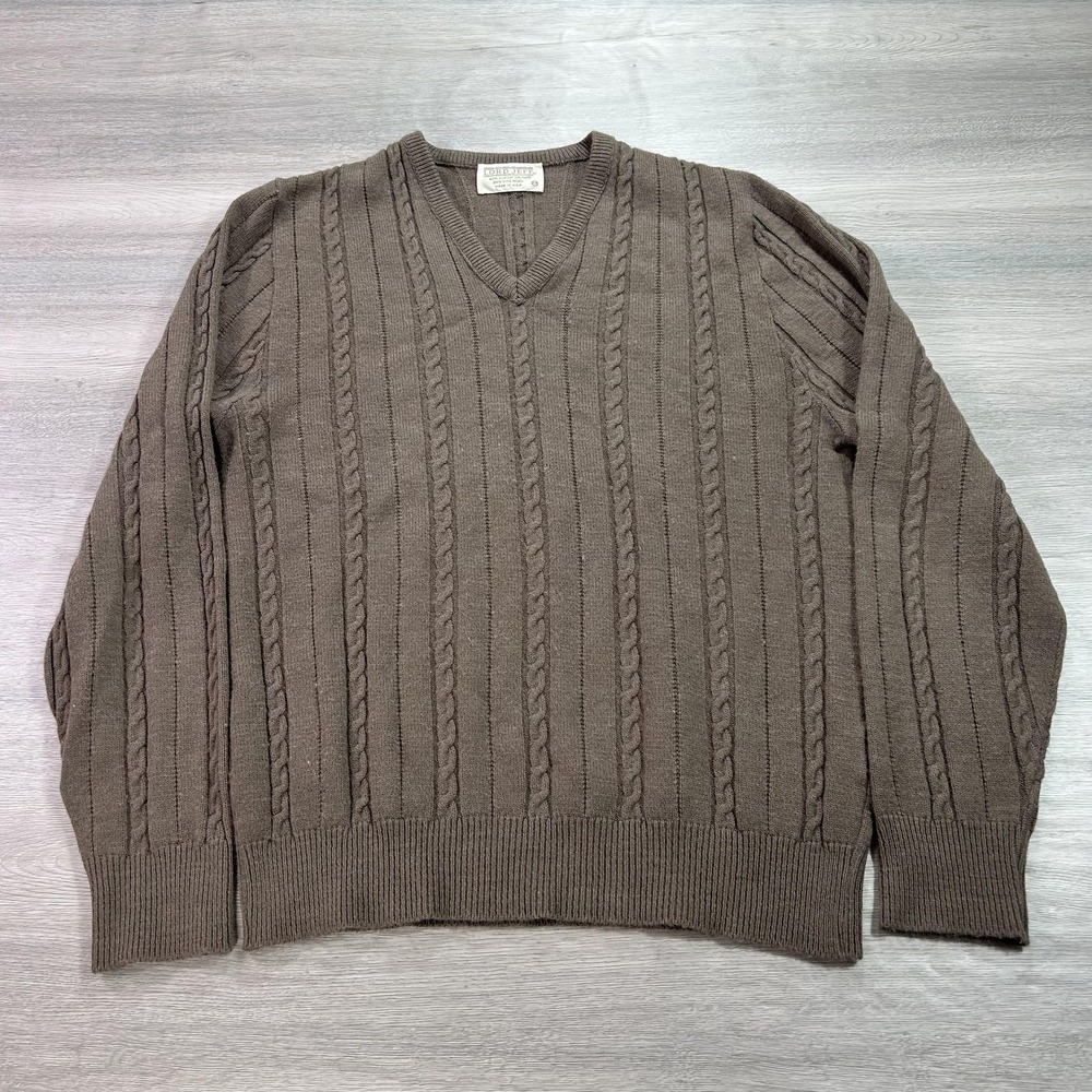 Lord Jeff Sweater Mens‎ Medium Cable Knit Wool Blend Pullover V Neck Made in USA